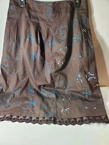 Liz Claiborne Rock Damen Gr. 10 Baumwolle braun Blumen Pailletten Stickerei  - Bild 1 von 12