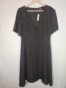 Madewell Cape-Sleeve Mini Dress Black W/ Copper Metallic Dots Women’s 12 NWT - Picture 1 of 10