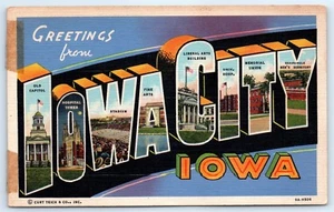 Postcard IA 1943 Iowa City Large Letter Greeting Vtg Linen Multi View E4 - Picture 1 of 2