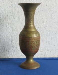 Alte kleine SKG Messing Vase Blumenvase Muster farbig 20 cm Einblumenvase India - Bild 1 von 6