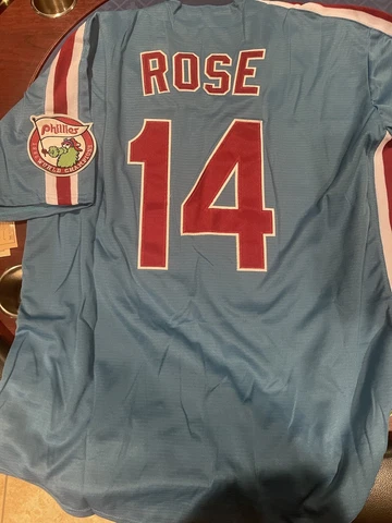 NWT Pete Rose Philadelphia Phillies BABY BLUE Stitched Throwback  Jersey Men 2XL Cover
