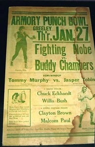 MUY RARO PÓSTER DE BOXEO DÉCADA DE 1920 GREELEY COLORADO Nobe Chambers Bush Murphy Paul - Imagen 1 de 1
