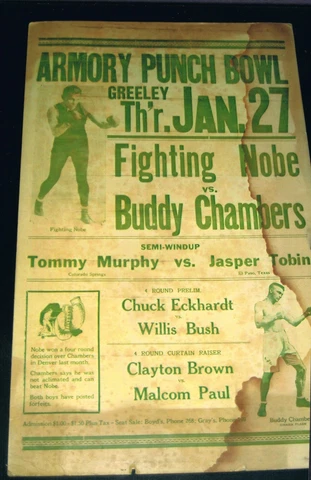 VERY RARE 1920's  boxing poster GREELEY COLORADO  Nobe Chambers Bush Murphy Paul Cover