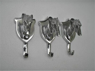 Metal Wall Mounted Greyhound Head Coat Hook Lot of 3 pcs Dog Head hooks - Image 1 of 4