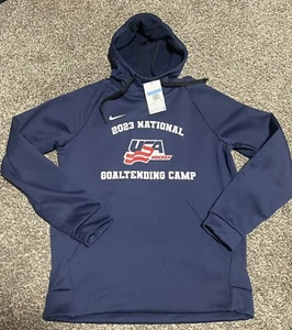 NWT Nike 2023 National Goaltending Camp Hoodie Sweatshirt Blue Mens Medium - Picture 1 of 4