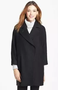 Cappotto donna oversize LaMarque nero pelle pannello lana taglia M nuovo con etichetta - Foto 1 di 9