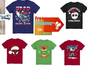 Disney Holidays Fun, Boy XS S M L XL 2XL Apparel Crew Neck Short Sleeve T-Shirt - Picture 1 of 58