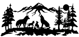 Wolf Family Wildlife Mountain 8" Black Vinyl Decal Car Truck RV Camper Window - Picture 1 of 2