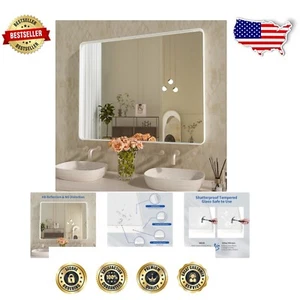 Matte White Aluminum Frame Mirror | Shatterproof Bathroom Vanity Decor 40"x30" - Picture 1 of 9