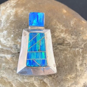 Mens Womens Blue Opal Navajo Sterling Silver Inlay Pendant 13339 - Picture 1 of 12