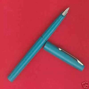 Penna Pen stilografica fountain verde turchese zigrinata plastica vintage rara - Foto 1 di 5
