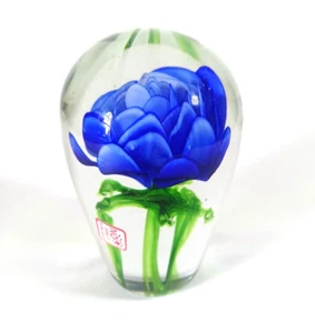 Blue Rose Flower Art Glass Paperweight Dynasty Gallery Mother's Day Gift - Picture 1 of 6
