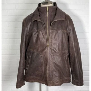 Columbia Jacket Men XL Brown Leather Canvas Flannel Liner Double Zip Outerwear - Picture 1 of 13