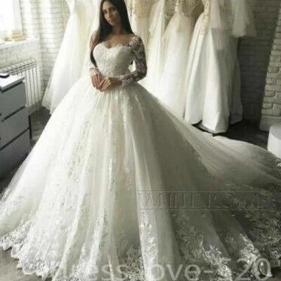 Elegant Wedding Dresses Long Sleeve Lace Appliques Plus Size A Line Bridal Gowns - Image 1 of 4