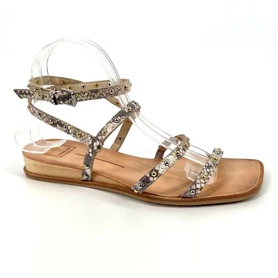 Dolce Vita Rozie Sandals Womens Size 9.5 Strappy Snakeskin Print Studded Flat - Image 1 of 4
