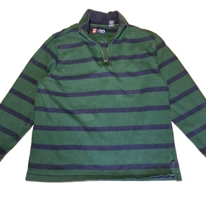 Chaps Men's 1/4 Zip Sweatshirt Gren & Navy Striped Pullover Cotton Vintage - Picture 1 of 6