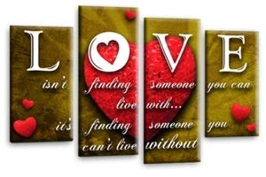 Love Canvas Wall Art Print Red Mustard Heart Quote Framed Split Panel Picture - Picture 1 of 6