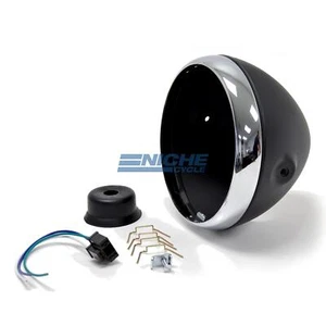 Classic 7" British Style Black Headlight Shell Assembly Side Mount - Picture 1 of 6