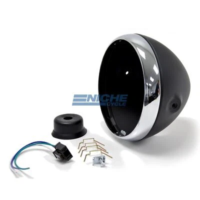 Classic 7" British Style Black Headlight Shell Assembly Side Mount - Image 1 of 4