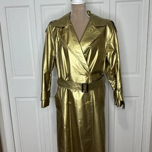 Vintage 1980s Christian Dior Gold Metallic Size 6 Trench Coat Luxury David Bowie - Picture 1 of 24