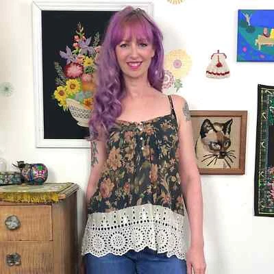 Ralph Lauren джинсовой ткани и поставки цветочный Babydoll Майка, Sz S - Изображение 1 из 4