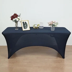 NAVY BLUE 6 ft Fitted SPANDEX TABLECLOTH Open Back Table Cover Event Supplies - Picture 1 of 8