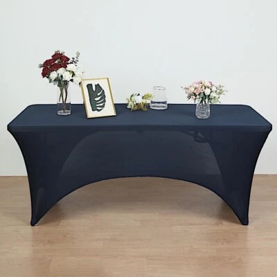 NAVY BLUE 6 ft Fitted SPANDEX TABLECLOTH Open Back Table Cover Event Supplies - Image 1 of 4