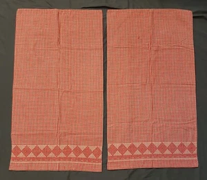 Vtg Embroidered Red and White Gingham Pillow Cases 2 Standard - Picture 1 of 6