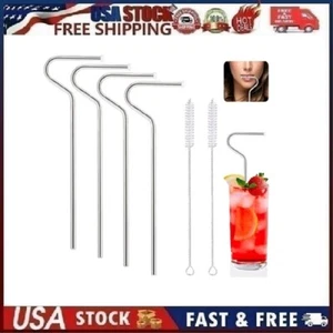 8 pc Anti Wrinkle Straws, Reusable Stainless Steel, Cleaning Brushes Included - Picture 1 of 14
