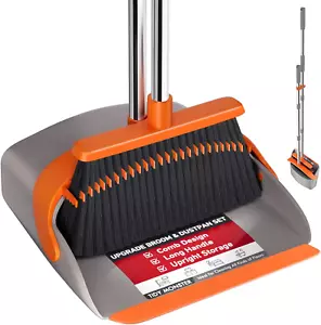 Broom and Dustpan Set, Large Upright Brooms and Dust Pans with 52" Long Handle, - Picture 1 of 12