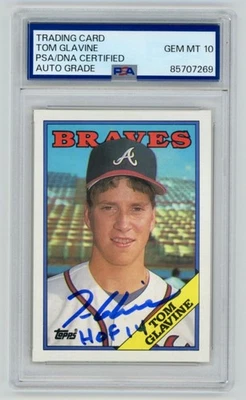 TOM GLAVINE "HOF 14" Braves Signed 1988 Topps Rookie Card #779 PSA 7269 AUTO 10 - Image 1 of 2