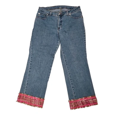 3 Sisters Jeans Straight w Pink Tweed Cropped Raw Hem Women's Size 8 (30x26) EUC - Image 1 of 4