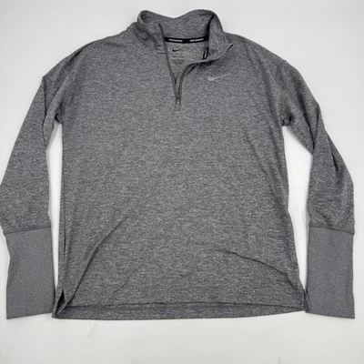Nike Running Dri-FIT Half Zip Pullover Thumb Hole Heather Gray Small CU0349-056 - Image 1 of 4