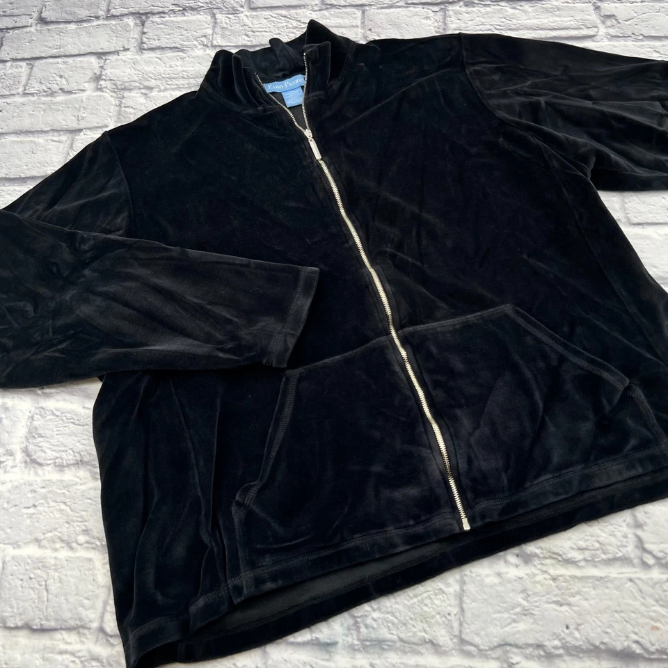 Chaqueta Evan Picone para mujer 3X de terciopelo negro con cremallera informal cómoda Foto 1 de 4