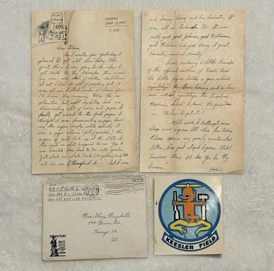 WWII 1945 Army Air Forces Letter Keesler Field Envelope + Decal & Sketch - Image 1 of 4