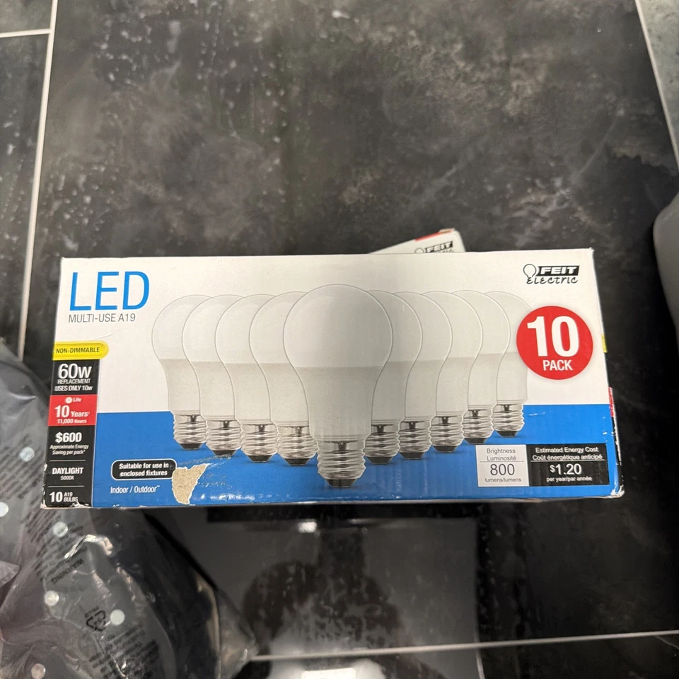 Feit Electric A19 E26 (Medium) LED Bulb Daylight 60 Watt Equivalence 10 pk - Image 1 of 2