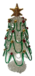 Árbol de Navidad vintage de vidrio hilado a mano de 4" delicados adornos verde rojo dorado - Imagen 1 de 3