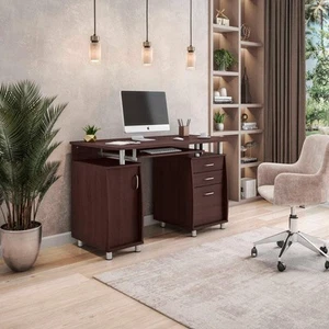 TECHNI MOBILI 48 in. Rectangular Chocolate 3 Drawer Computer Desk with Keyboard - Picture 1 of 11