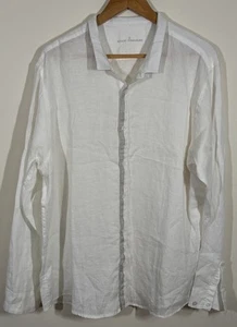 Adolfo Dominguez Linen Shirt Mens XL White Long Sleeve Contrast Trim Summer - Picture 1 of 15