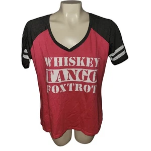 District Whiskey Tango Foxtrot Graphic Tee Shirt Red Black Baseball Style L - Picture 1 of 9