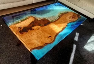 Ocean Wave Epoxy Resin Table | Unique Handmade Live Edge River Table - Picture 1 of 16