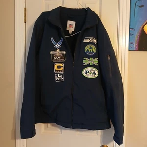 SEATTLE SEAHAWKS Navy Blue NFL FOOTBALL Large Lined Military JACKET Air Force - Picture 1 of 10