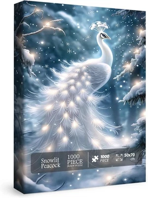 Rompecabezas Escena Invierno Pavo Real para Adulto 1000 Piezas, Rompecabezas Animal Pájaro Blanco Foto 1 de 4