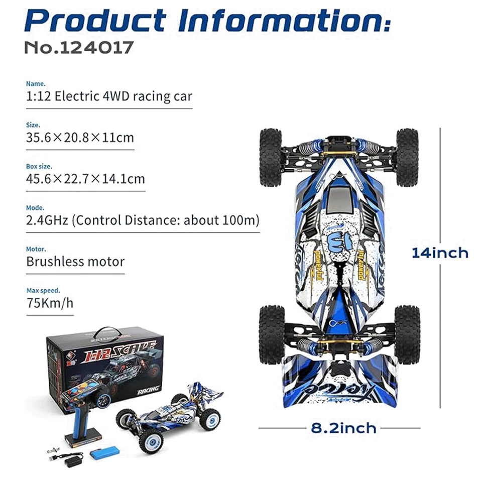 WLtoys 124017V2 Brushless RC Car, Max 75KM/H, 1:12 Off-Road Racing Buggy Car - Image 1 of 4