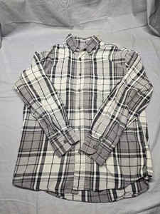 Camisa de franela St John’s Bay para hombre M gris negra blanca a cuadros 100 % algodón abotonada - Imagen 1 de 8
