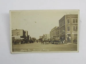 Kingsley Kansas RPPC Photo C1915 Main Street Hotel old Cars Smoke House Lunch Rm - Picture 1 of 2