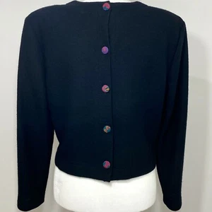 Andrew Harvey Sz 12 Vintage Black Button Back Sweater w/ Colorful Buttons - Picture 1 of 12