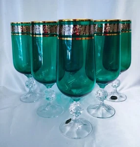 Crystalite Bohemia Czech Champagne Green glass 280 ml. with gold - 6 pcs - Picture 1 of 4