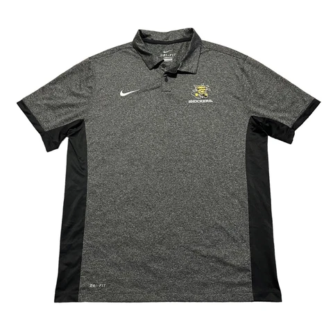 Wichita State Shockers Polo Shirt Mens Large Gray Yellow Nike Drifit Adult Cover