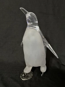 Vintage MCM Lucite Clear & Frosted 15” Tall Penguin On Ice Skates - Picture 1 of 4